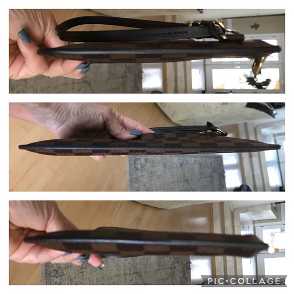 Sold!❤️   Louis Vuitton Neverfull Pouch Mm GM  Damier Ebene w/Crossbody Hardware - Picture 10 of 16